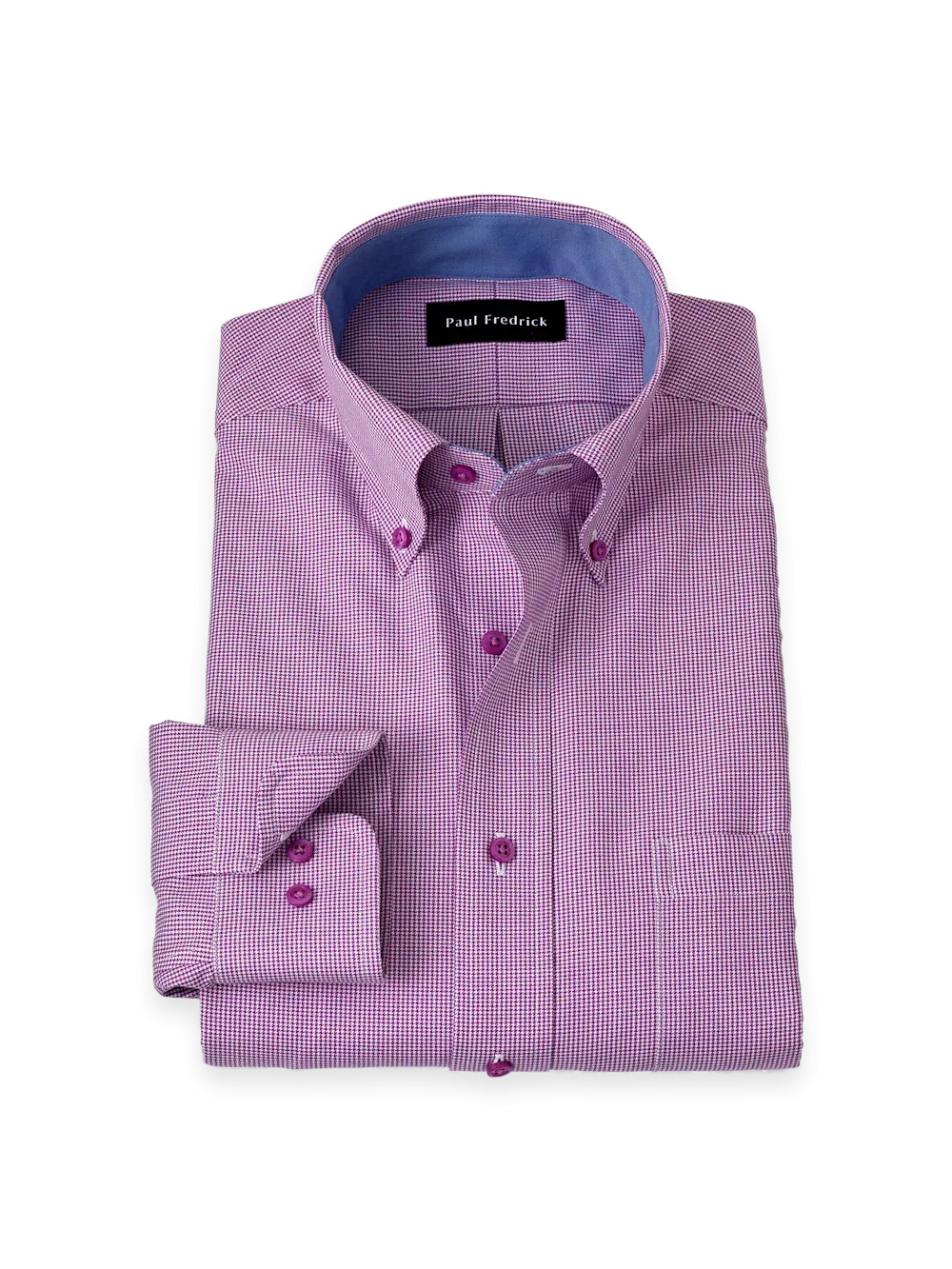 Slim Fit Non-Iron Cotton Houndstooth Dress Shirt with Contrast Trim by Paul Fredrick