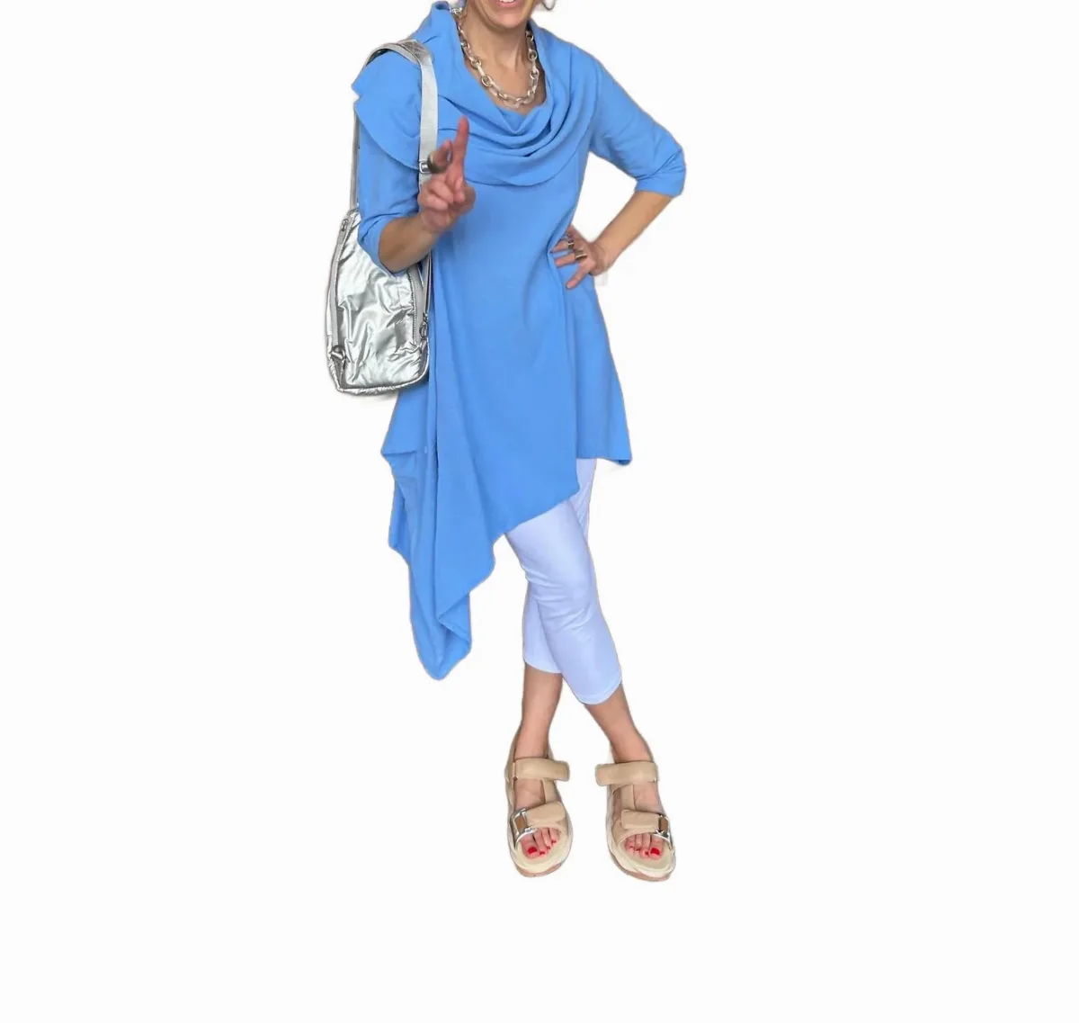 Hawaiian Gauze Cowl Neck Tunic Top in Bluebird by Sea Breeze
