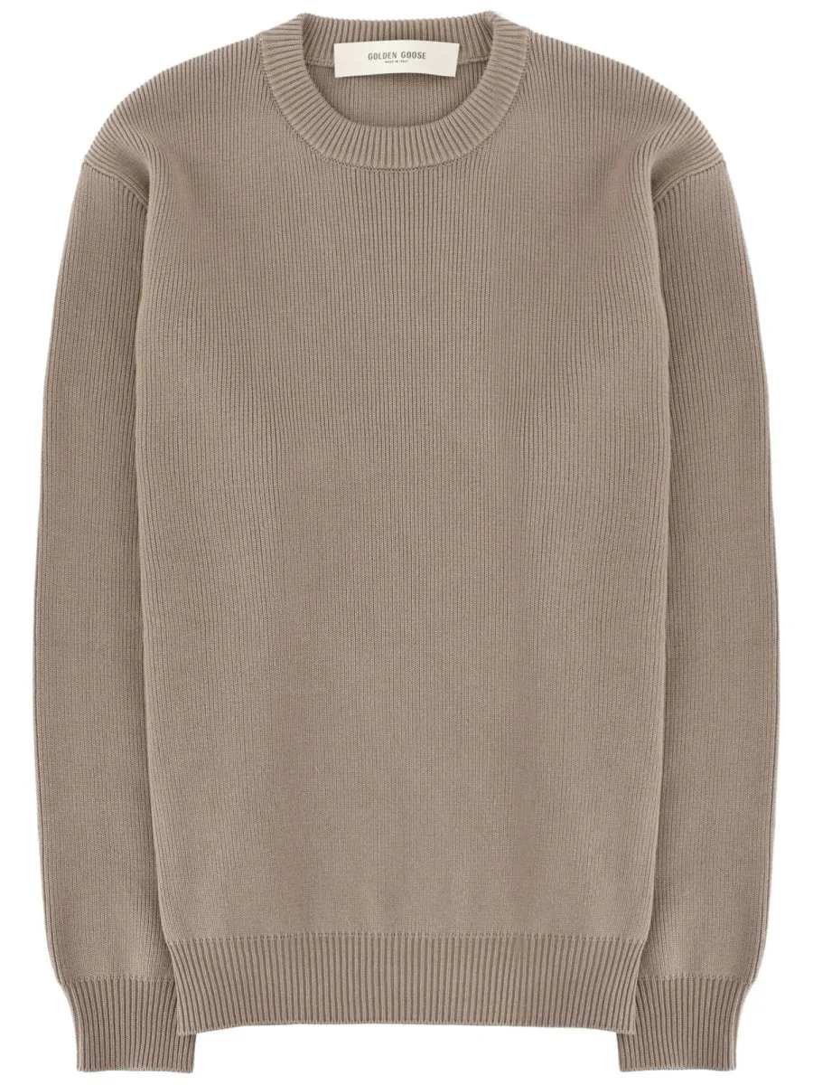 Neutrals Ribbed Crewneck Cotton Sweater by Golden Goose