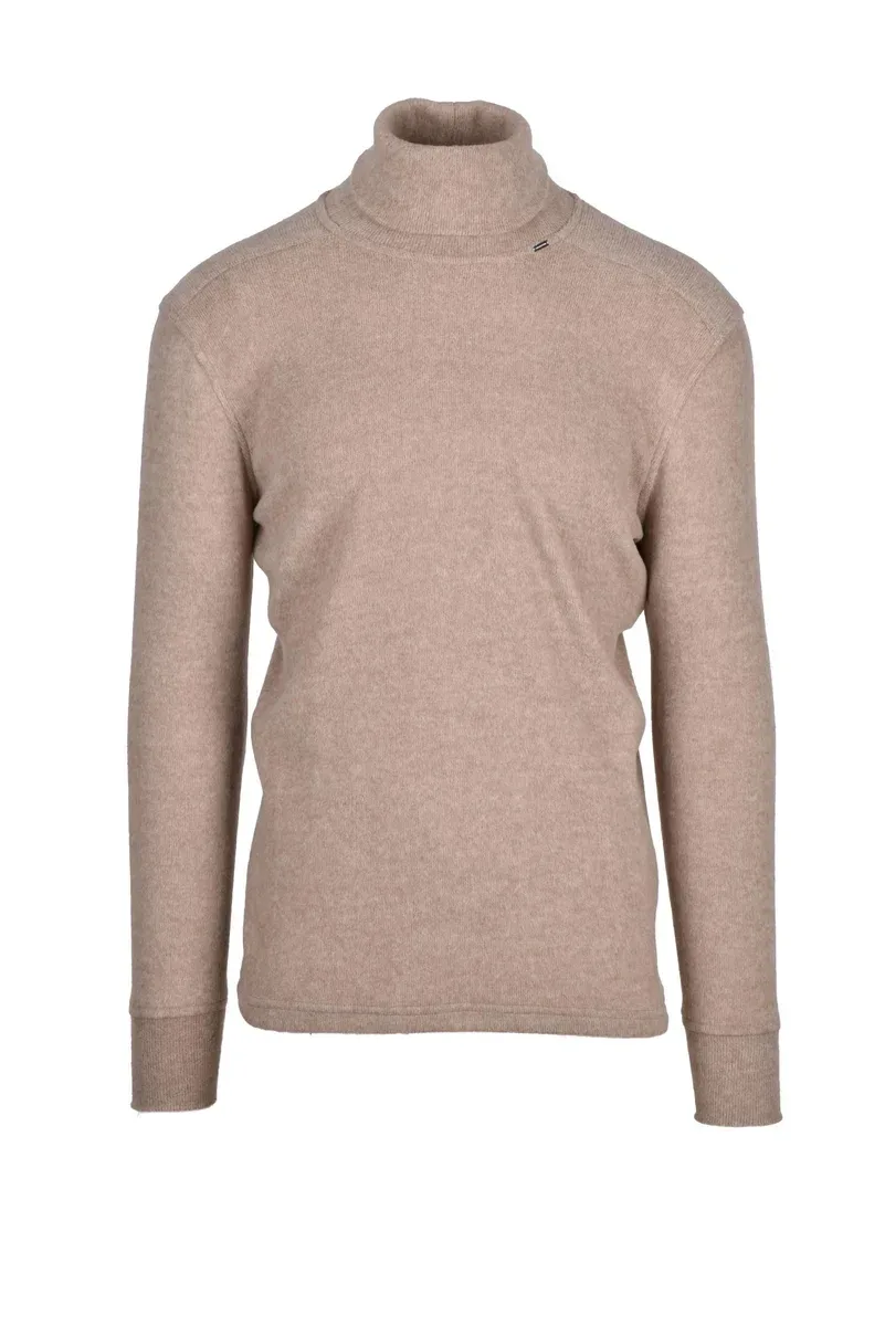 Brown Wool Polyester Elastane Viscose Mock Neck by A.M.COUTURE