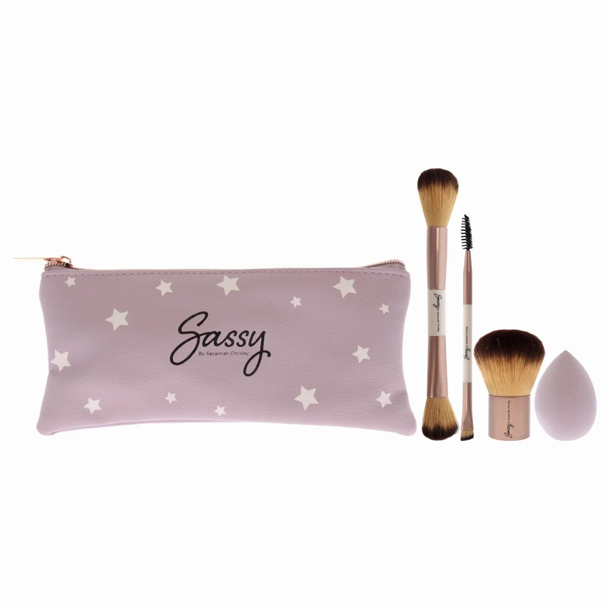 Sassy Brush Kit by Savannah Chrisley - 5 Pc Multi-Purpose Face Brush - F04, Kabuki Brush - F05, Precision Eye and Brow Brush - E04, Sponge, Bag by Sassy by Savannah Chrisley
