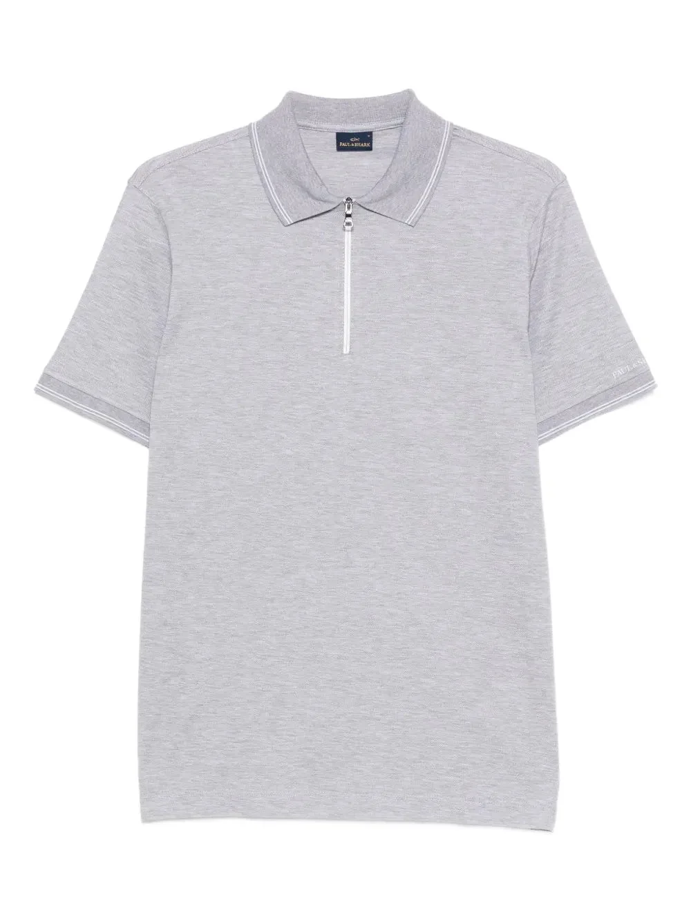 Grey Striped Zip-Front Short-Sleeve Cotton Polo Shirt by Paul & Shark