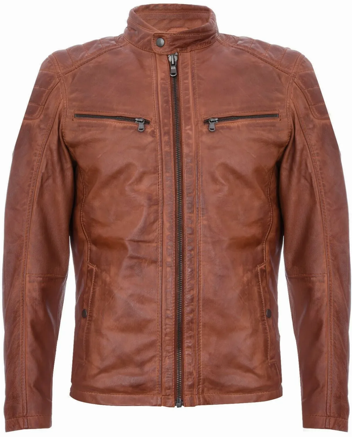 Leather Jacket Vintage Quilted Retro Racing Zipped Biker - San Marino by Infinty Leather