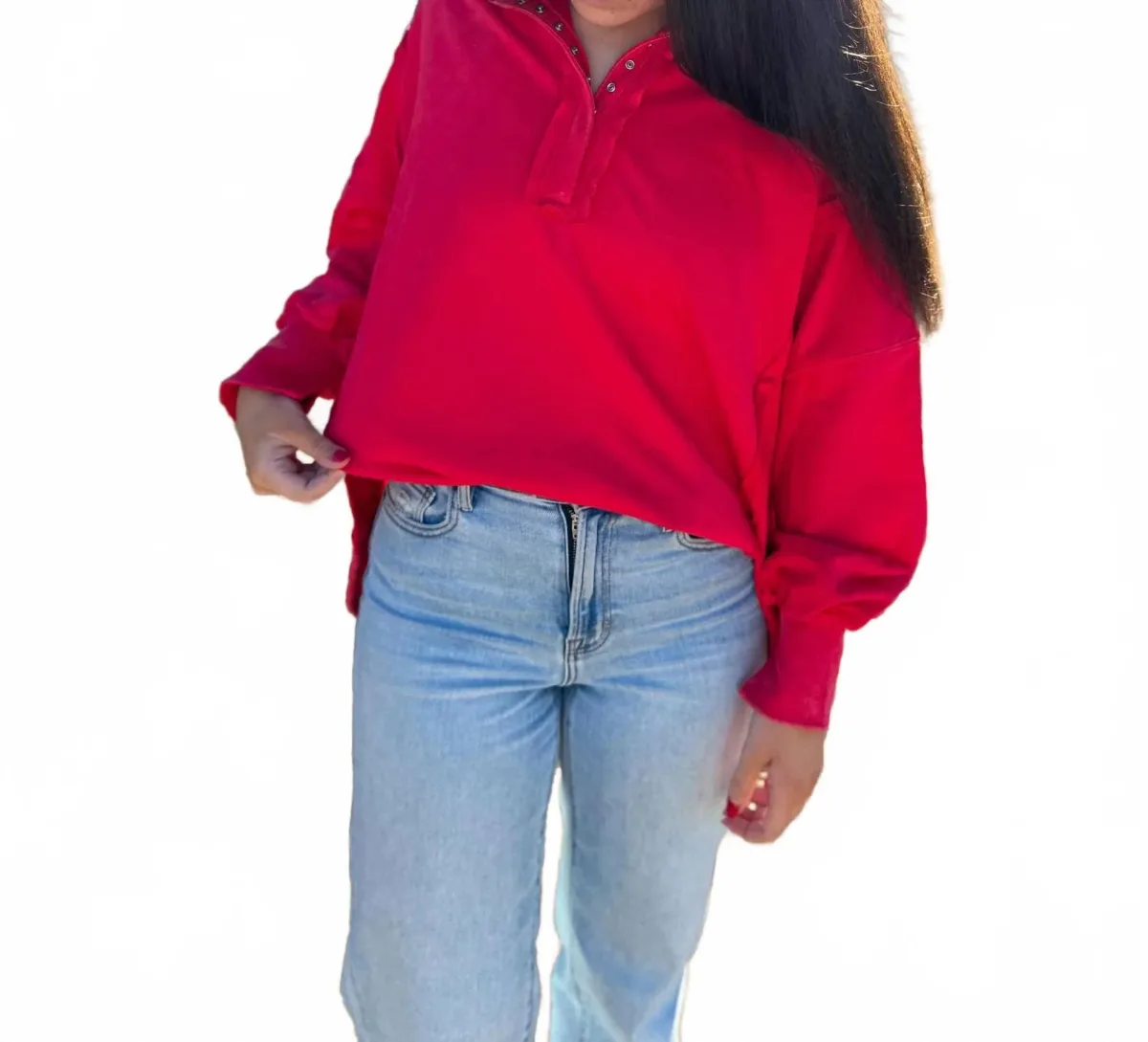Snap Front Pullover Sweatshirt by eesome