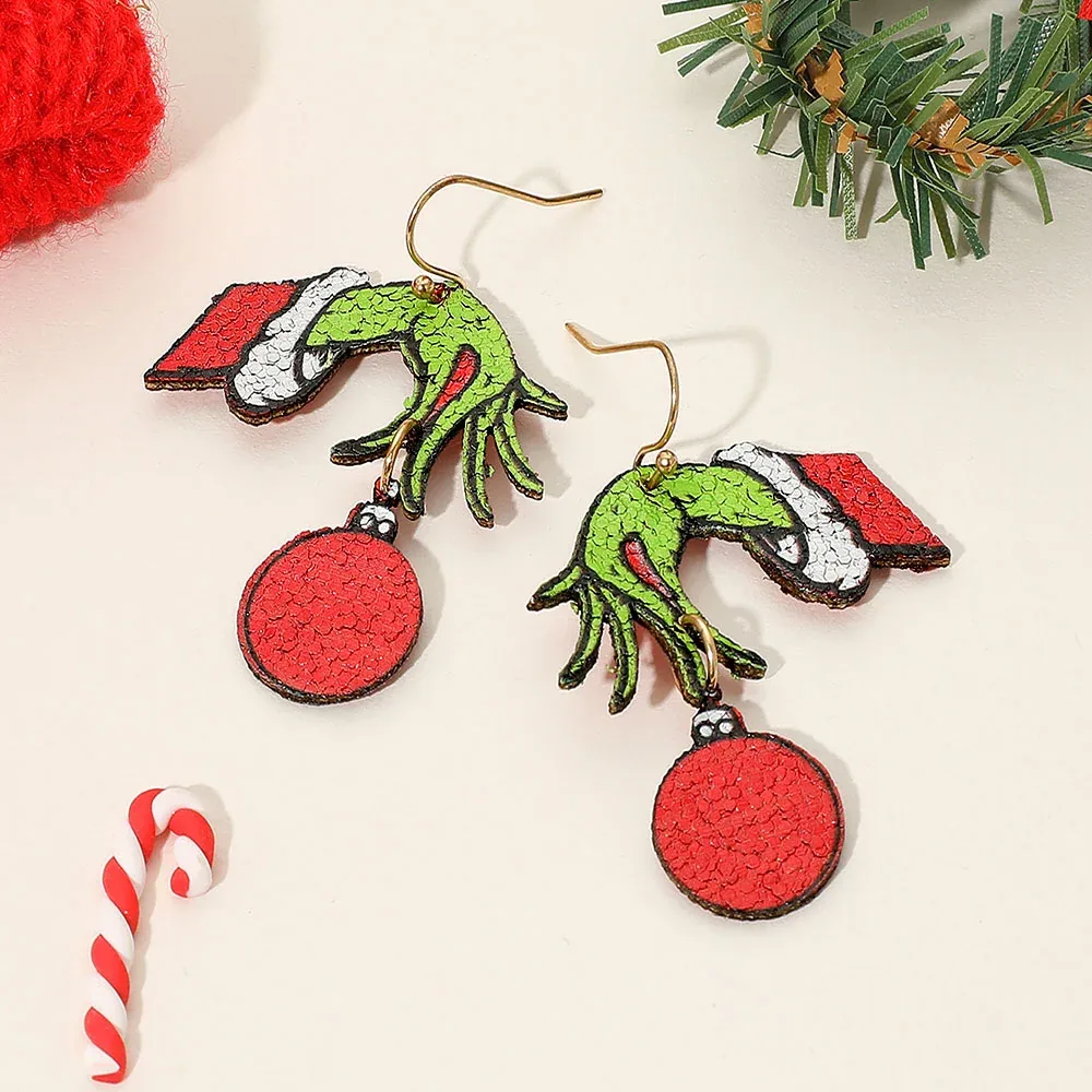 Holiday Green Monster Hand Ornament Dangle Earrings by FASHNZFAB