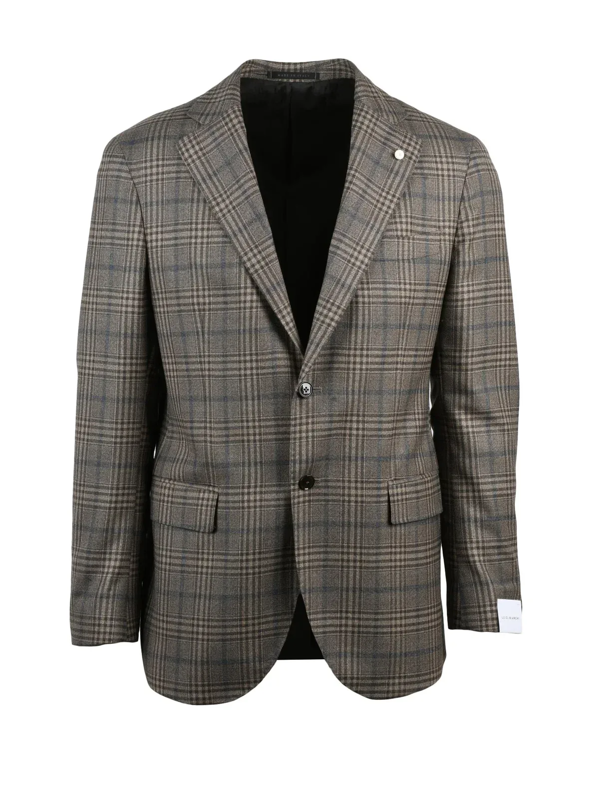 Rounded Wool Jacket with Plaid Pattern and Tailored Fit by LUIGI BIANCHI