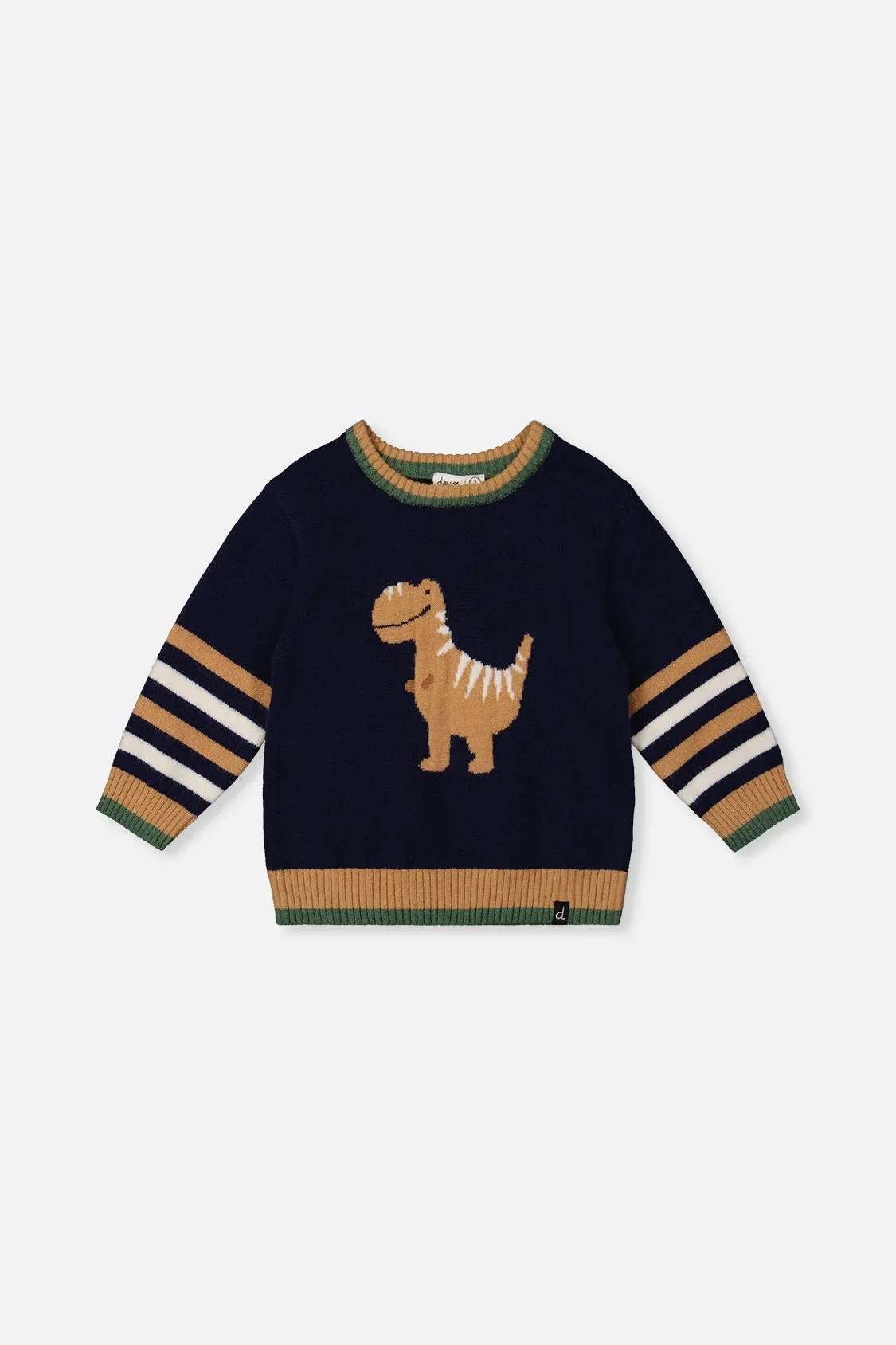 Knit Sweater with Intarsia Dark Blue, Brown and Beige by Deux par Deux