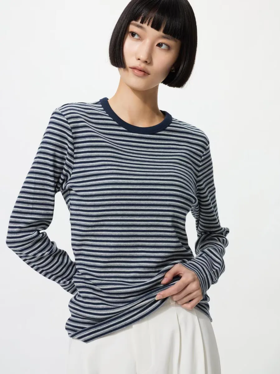 Soft Ribbed T-Shirt Long Sleeve Stripe
