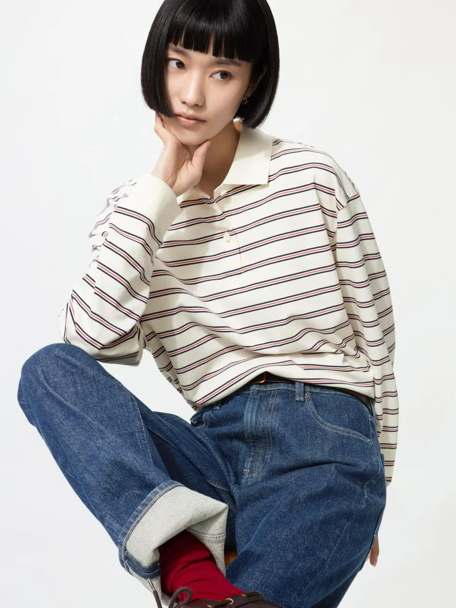 Striped Polo Shirt Long Sleeve by UNIQLO