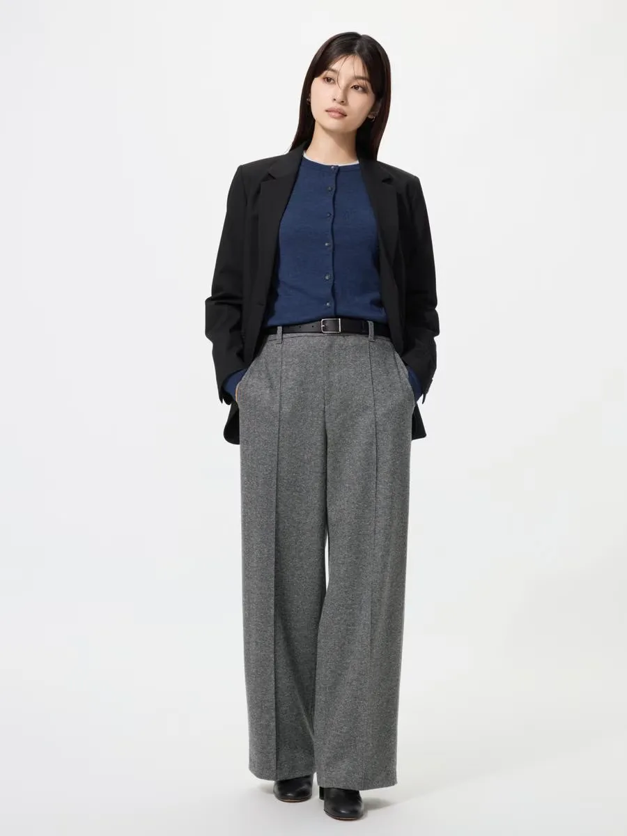 Brushed Jersey Wide Pants Herringbone by UNIQLO