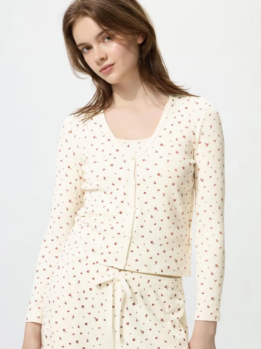 Ribbed V-Neck Cardigan Flower by UNIQLO