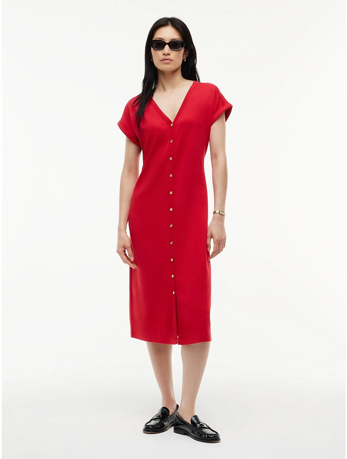 Gold-Button Interlock Midi Dress by Tommy Hilfiger