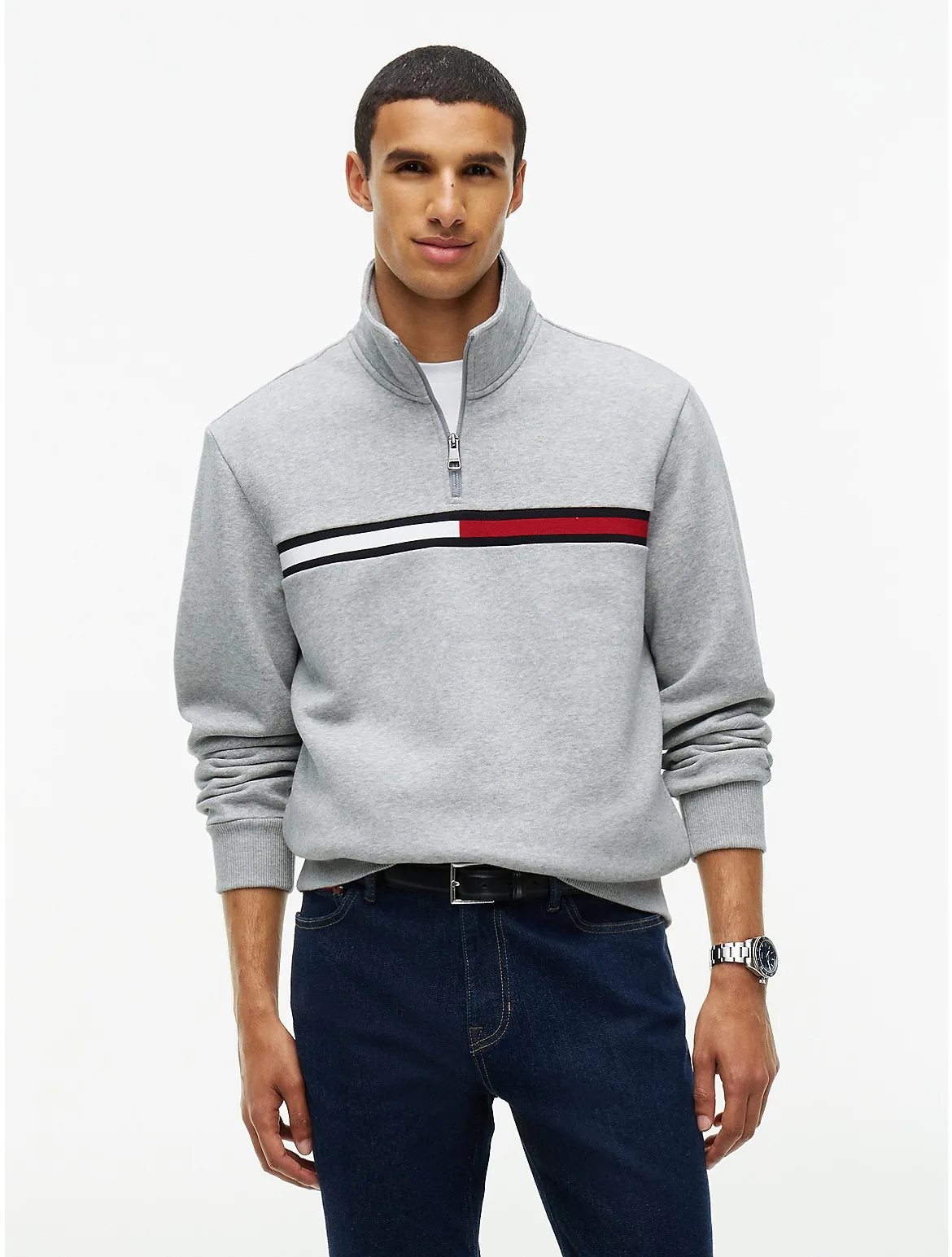 Stripe Logo Quarter-Zip Sweatshirt by Tommy Hilfiger