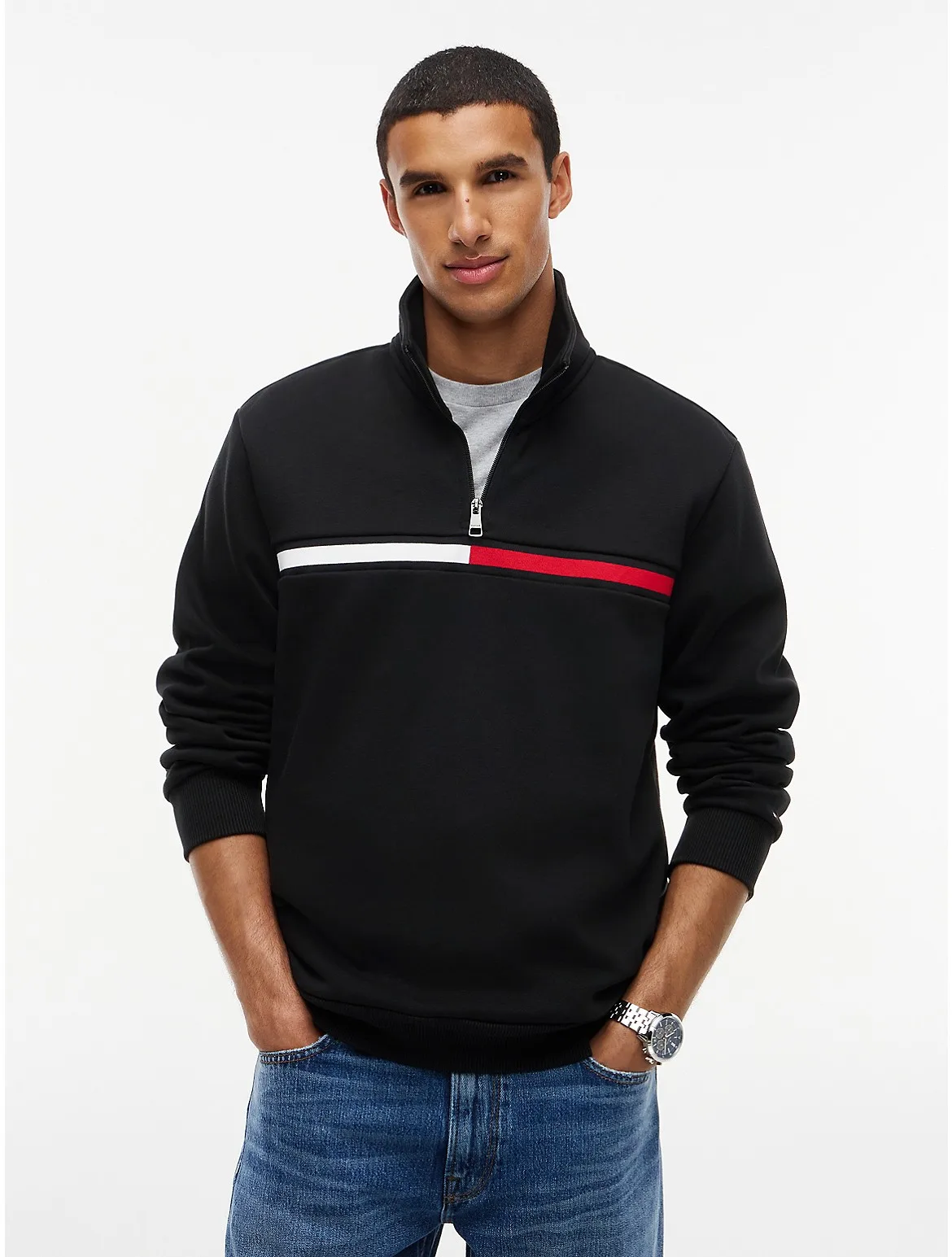 Flag Stripe Logo Quarter-Zip Sweatshirt by Tommy Hilfiger