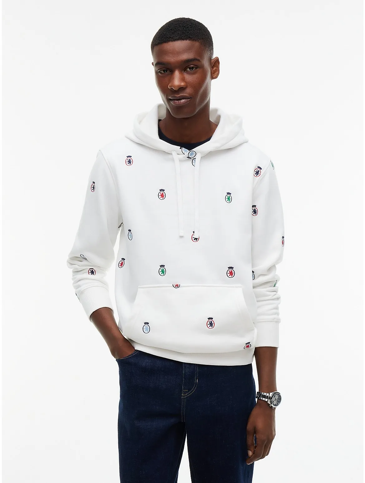 Allover Embroidered Crest Hoodie by Tommy Hilfiger