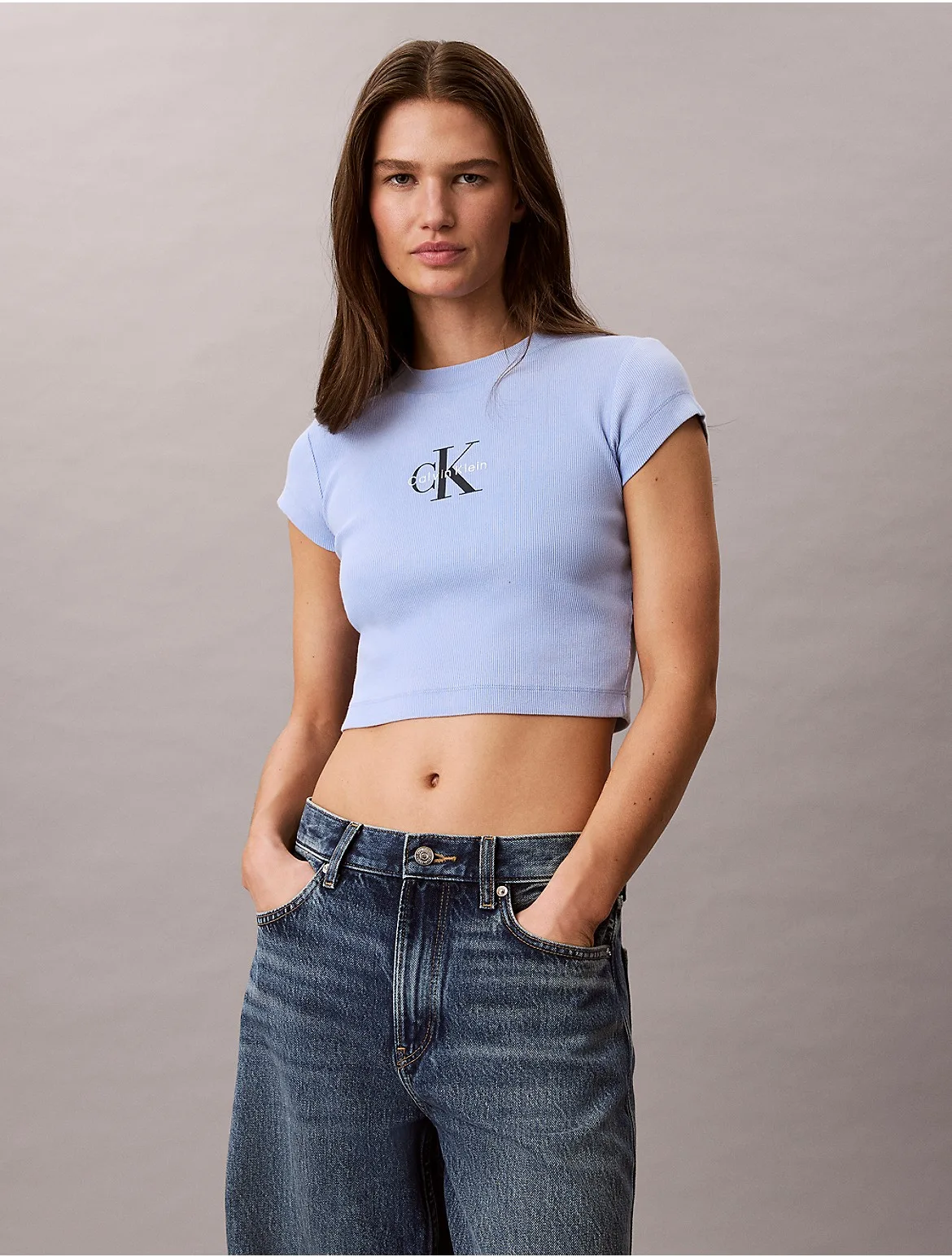 Monologo Rib Acid Wash Baby Tee by Calvin Klein Jeans