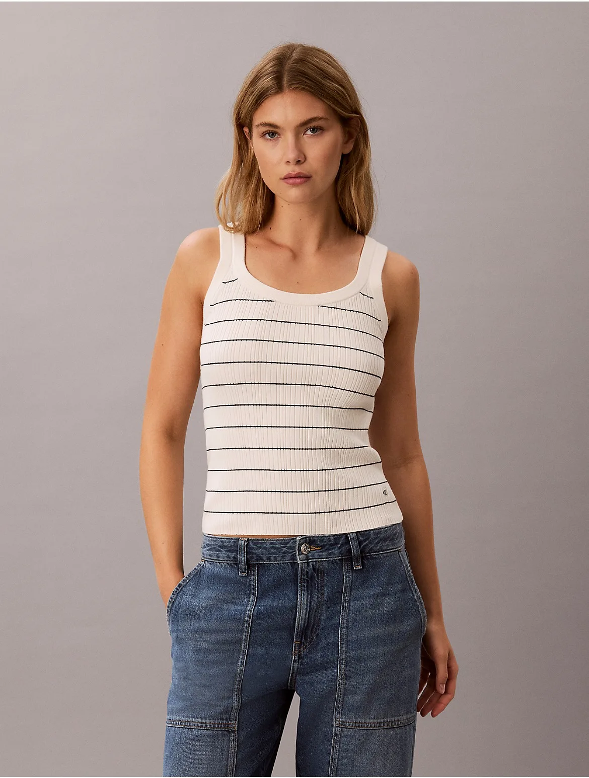 Tech Knit Striped Tank Top by Calvin Klein Jeans