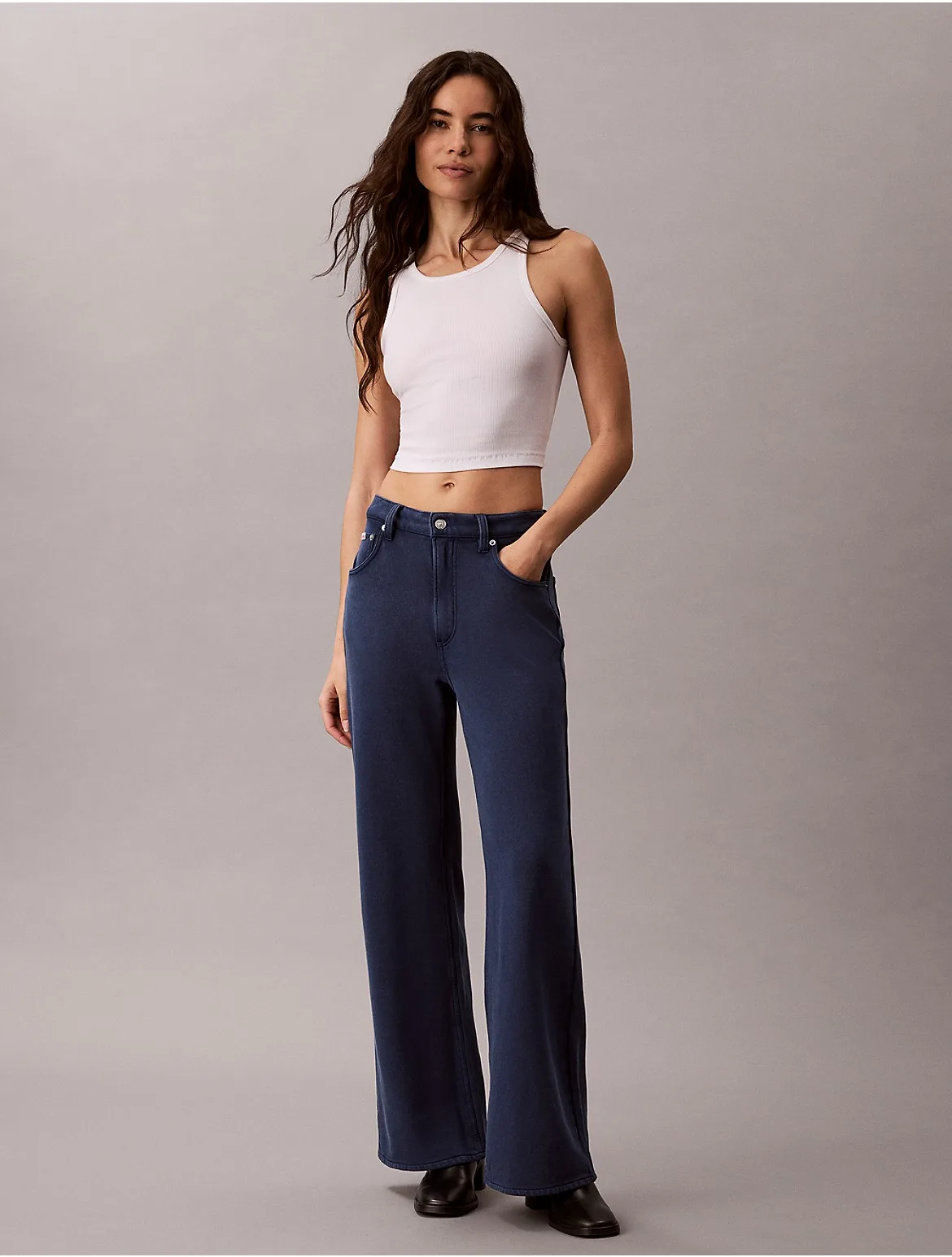 Denim Wash French Terry Wide Leg Pants by Calvin Klein Jeans