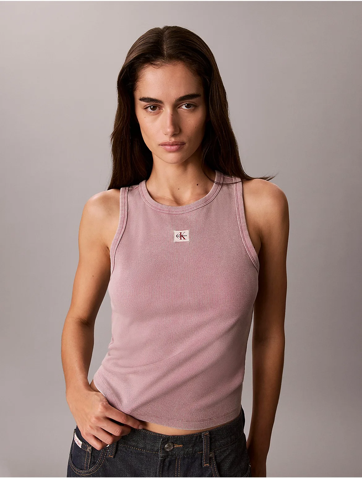 Woven Monologo Rib Tank Top by Calvin Klein Jeans