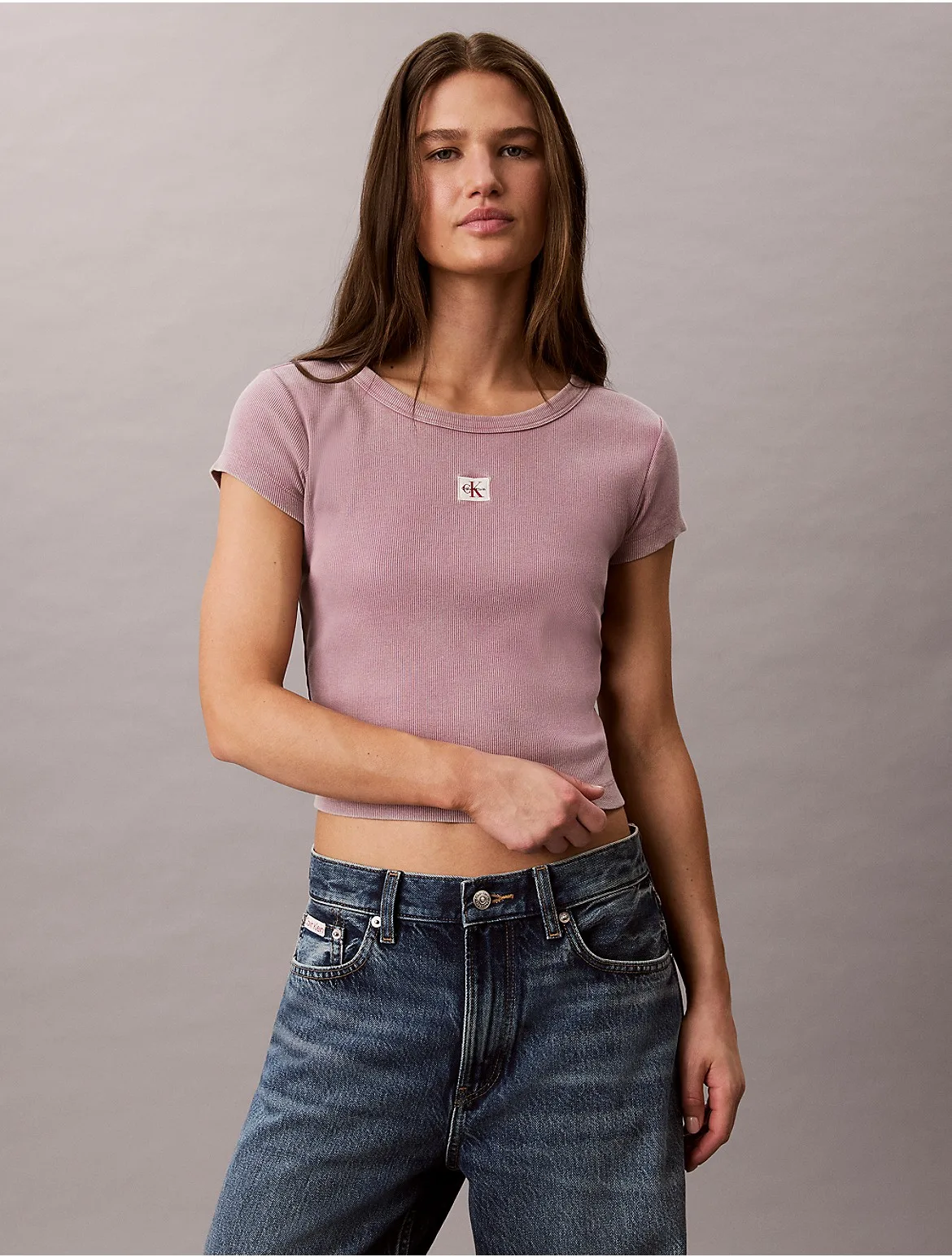 Woven Monologo Rib Crewneck Tee by Calvin Klein Jeans
