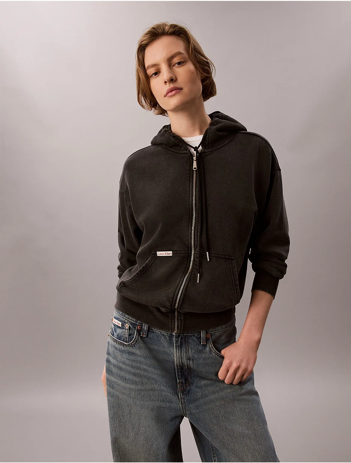 Denim Wash French Terry Zip Sweatshirt by Calvin Klein Jeans