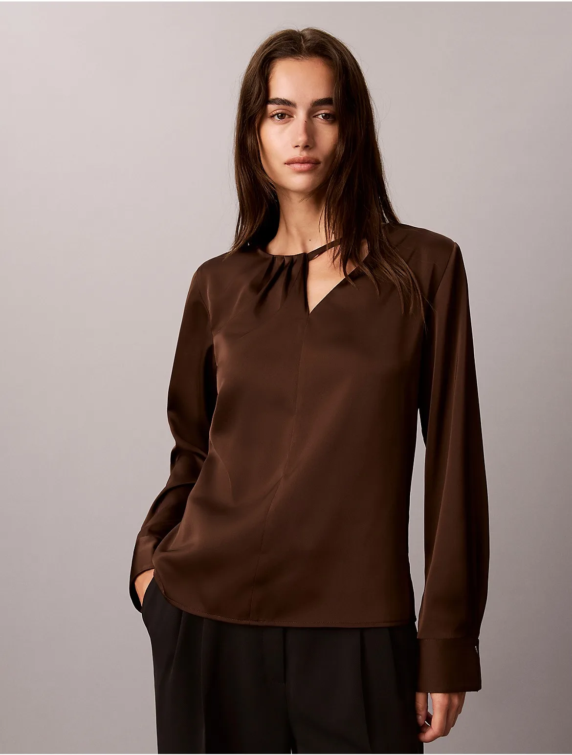 Satin Asymmetrical Long Sleeve Top by Calvin Klein
