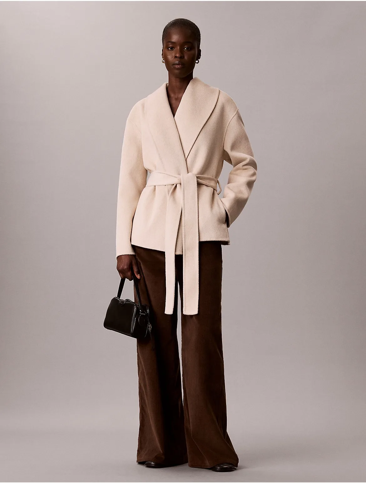 Shawl Wool Blend Hip Coat by Calvin Klein