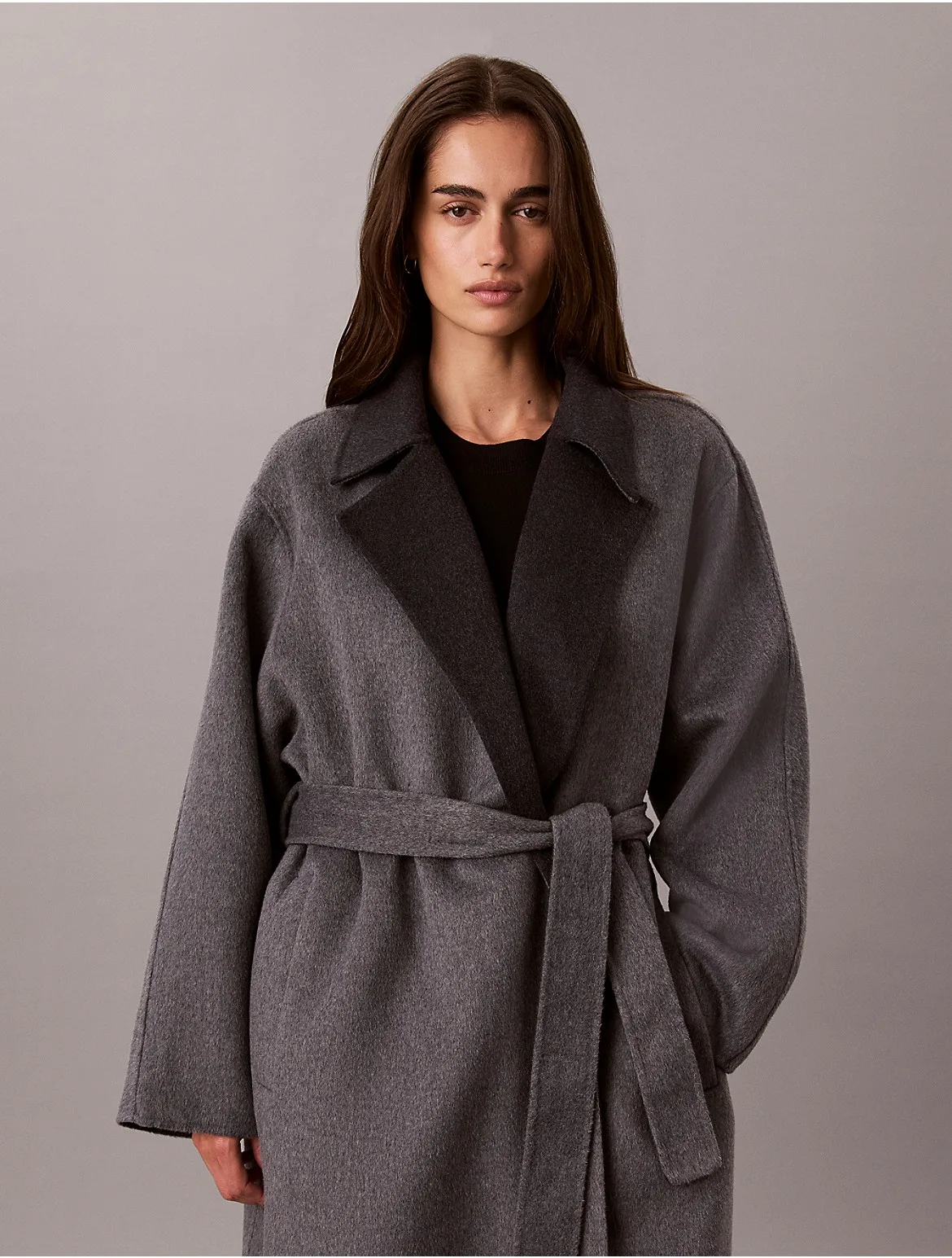 Melange Wool Blend Wrap Coat by Calvin Klein