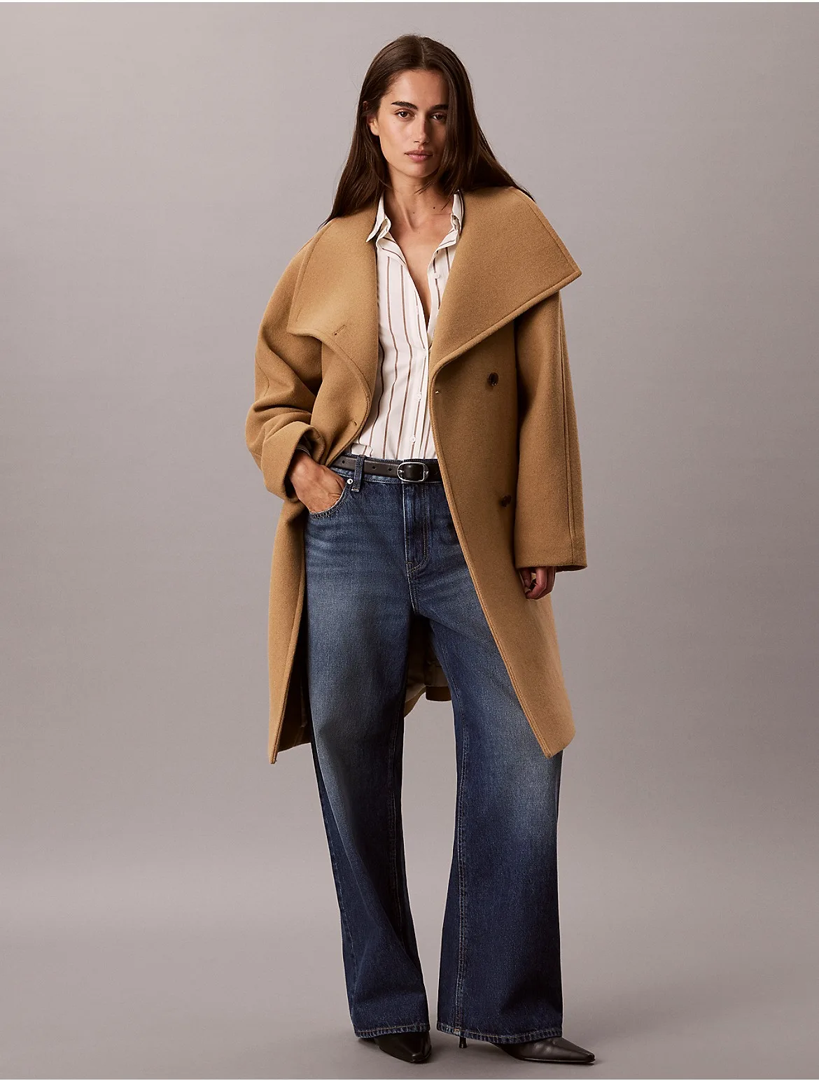 Wool Blend Funnel Neck Coat by Calvin Klein