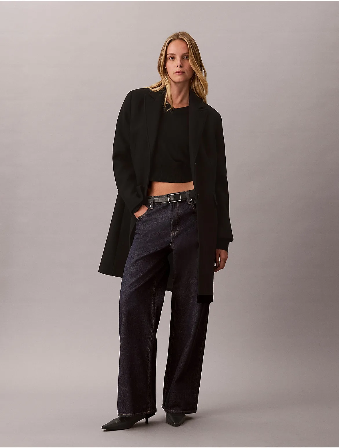 Tailored Wool Blend Single Breasted Coat by Calvin Klein