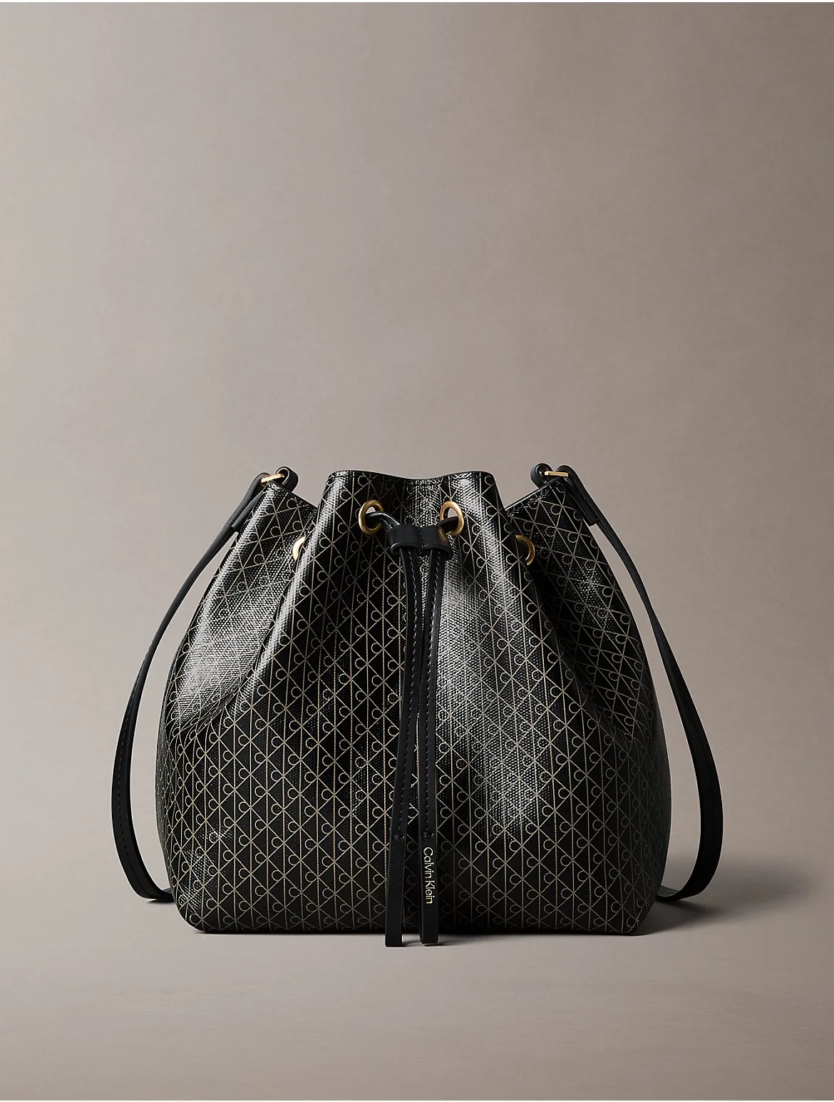 Emblem Logo Drawstring Bucket Bag by Calvin Klein