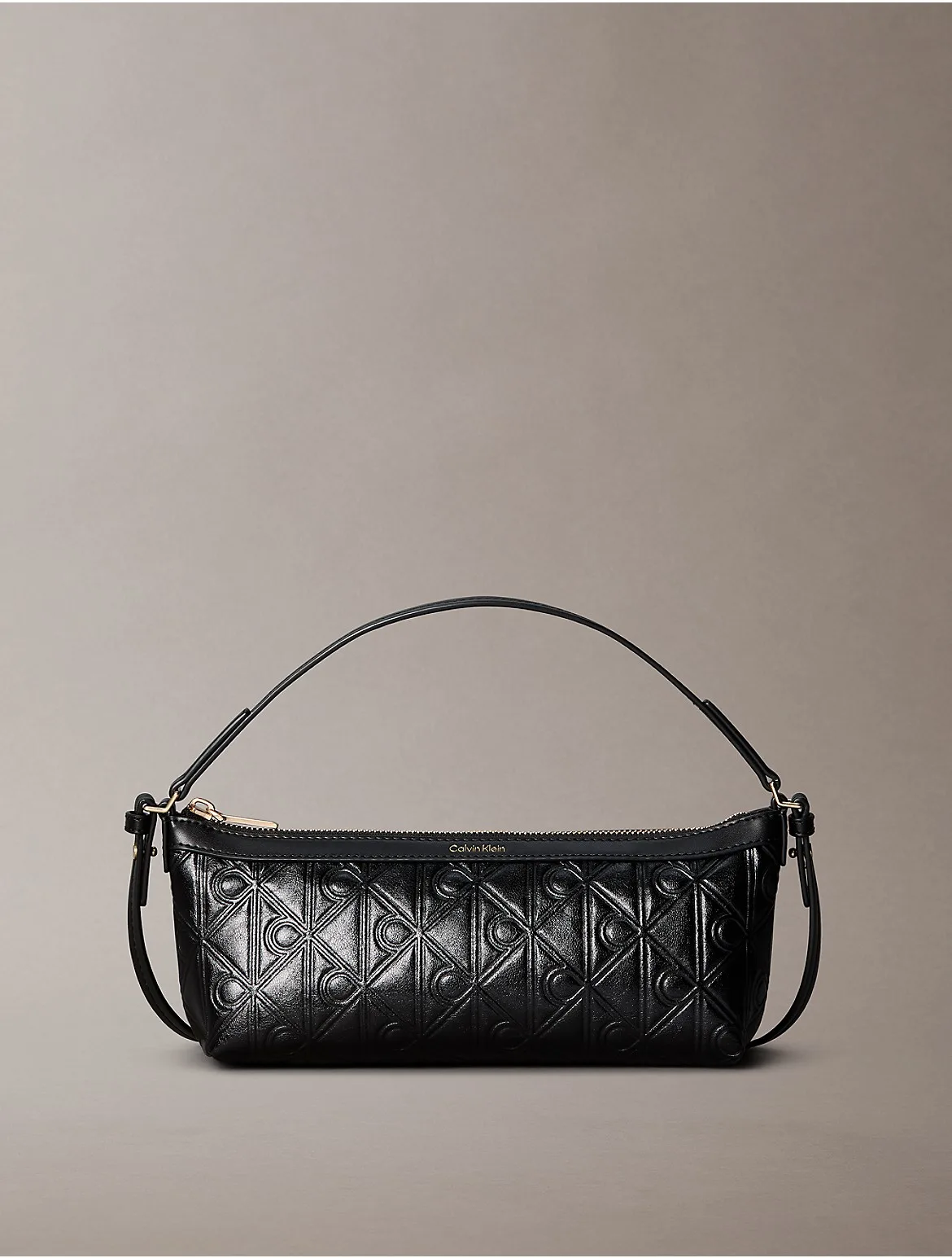Debossed Allover Emblem Logo Long Shoulder Bag by Calvin Klein