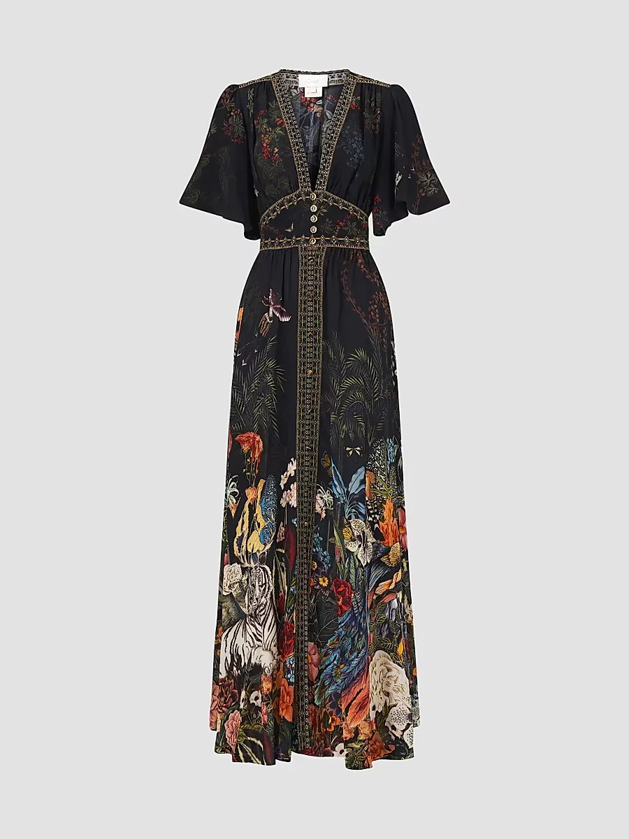 Palace Zoology Print Silk Tapered-Waist Maxi Dress by Camilla