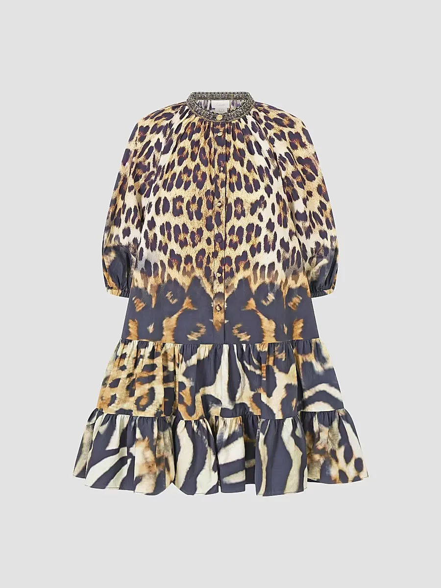Leotigra Land Puff Sleeve Mini Shirtdress by Camilla