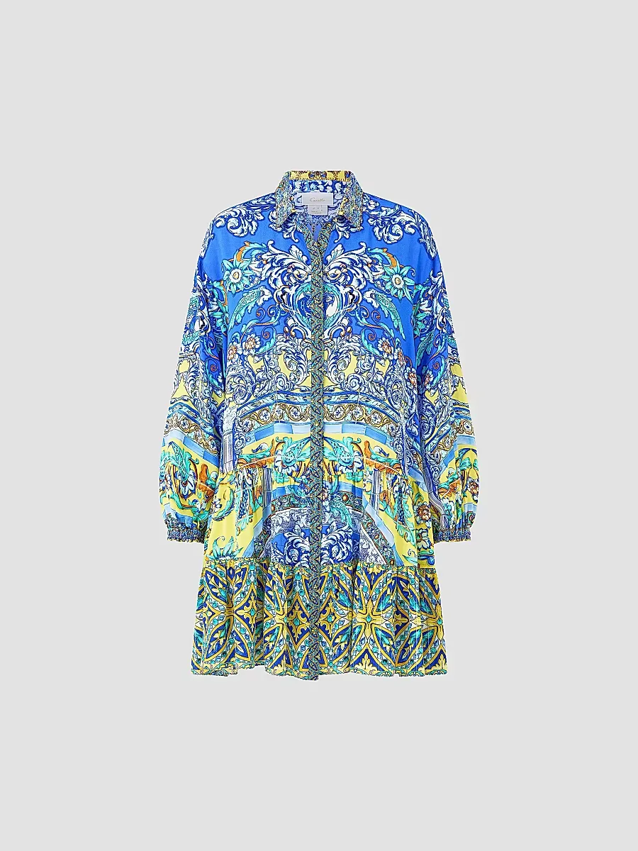 Andalusian Sun Printed Tiered Shirtdress by Camilla