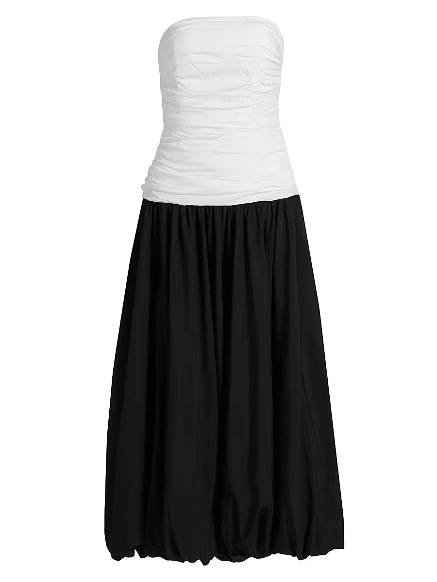 Despina Ruched Colorblocked Strapless Midi-Dress by NICHOLAS