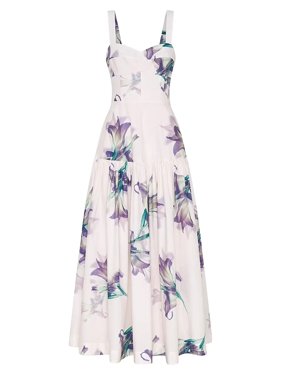 Valeria Floral Linen-Blend A-Line Midi-Dress by NICHOLAS