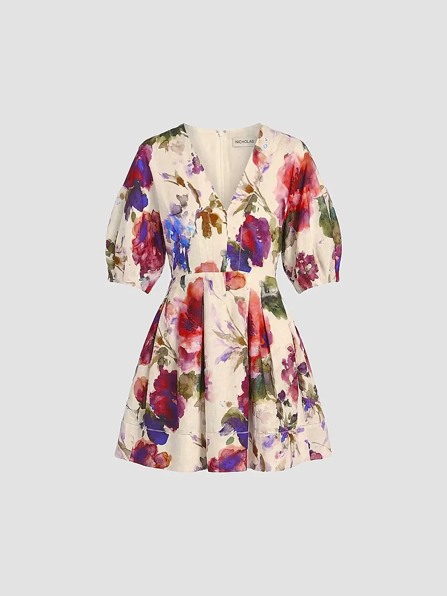 Josefa Linen-Blend A-Line Minidress
