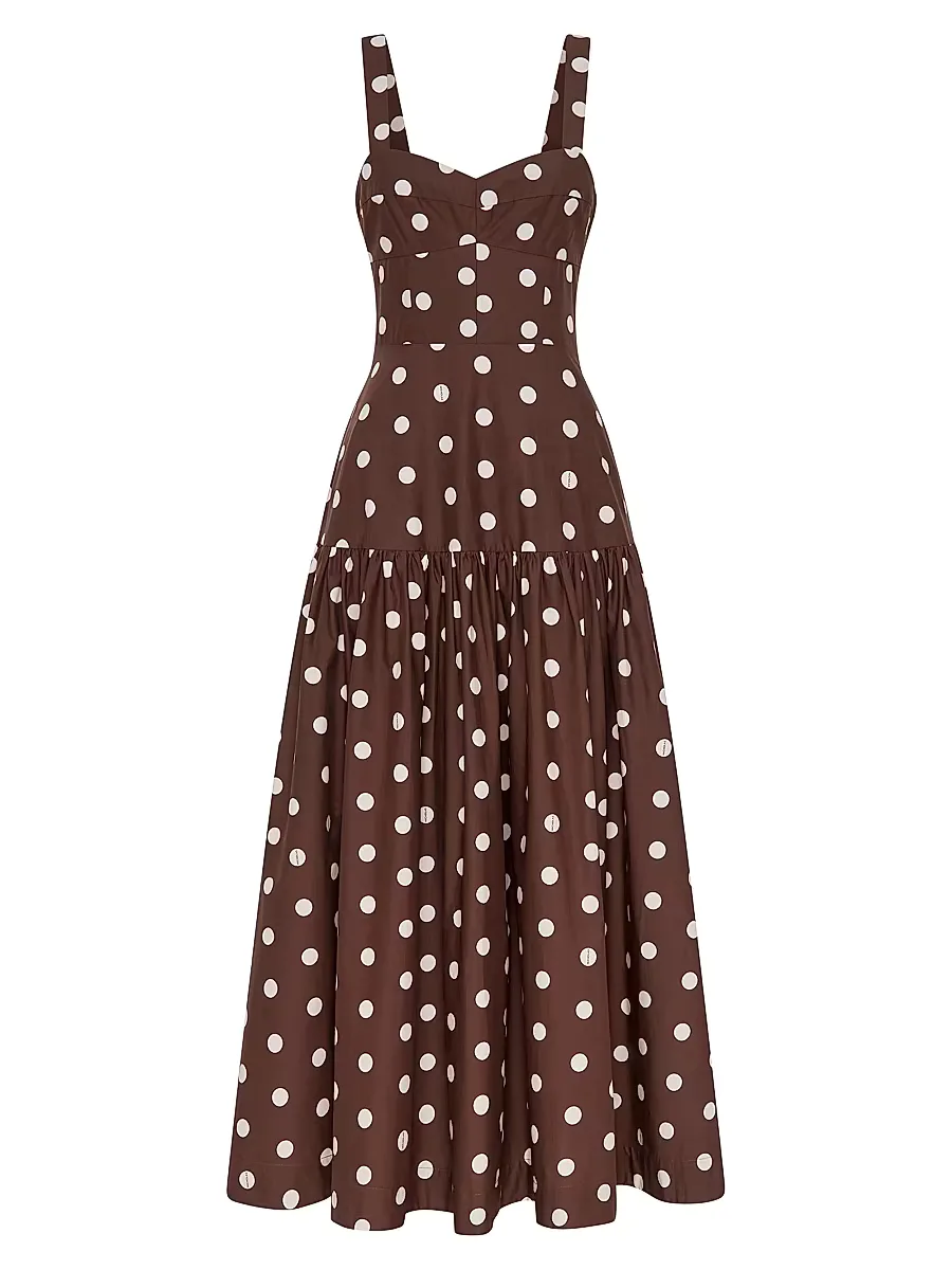 Valeria Polka Dot Linen-Blend Drop Waist Midi-Dress by NICHOLAS