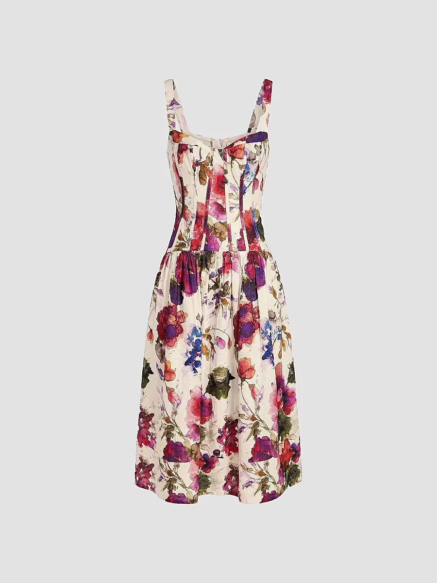 Makenna Floral Linen-Blend Midi-Dress by NICHOLAS