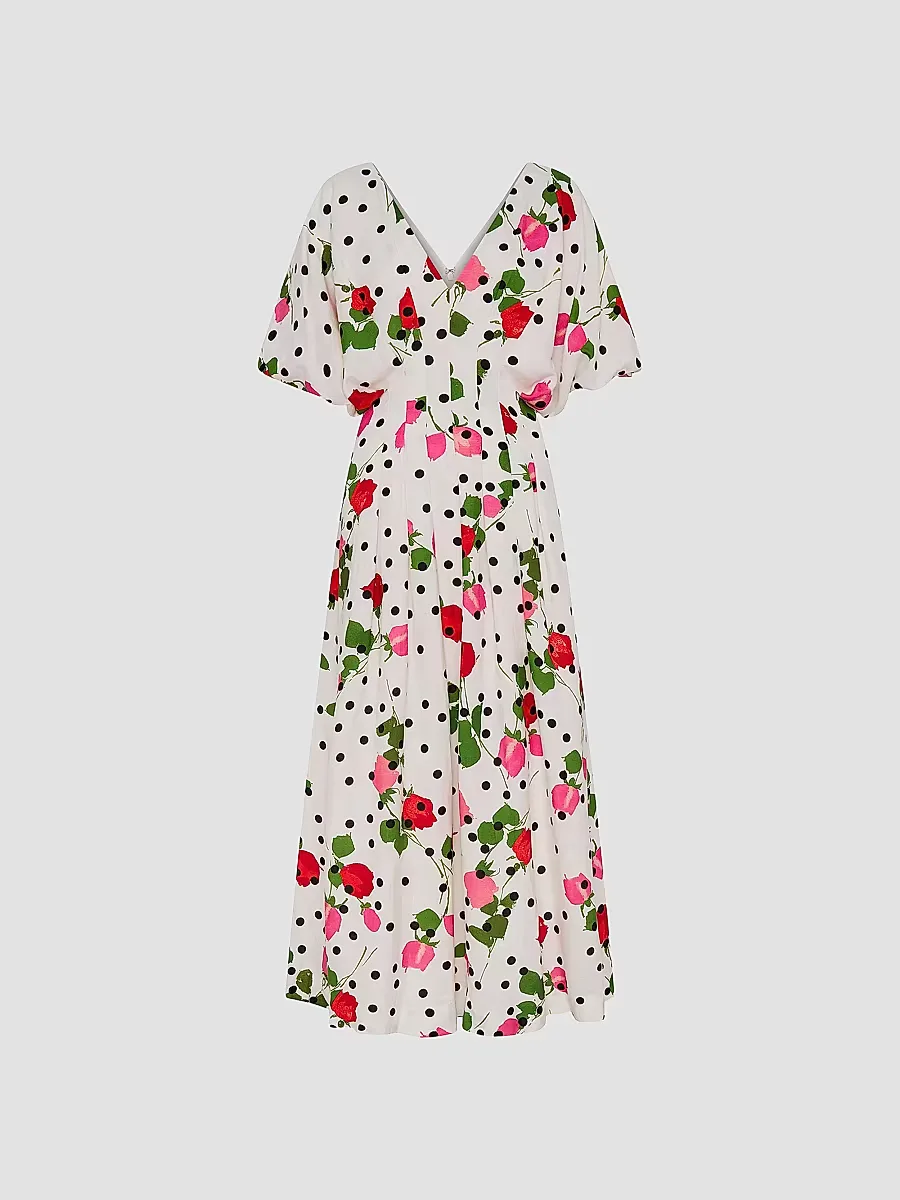 Vicky Polka Dot & Floral A-Line Midi-Dress by NICHOLAS