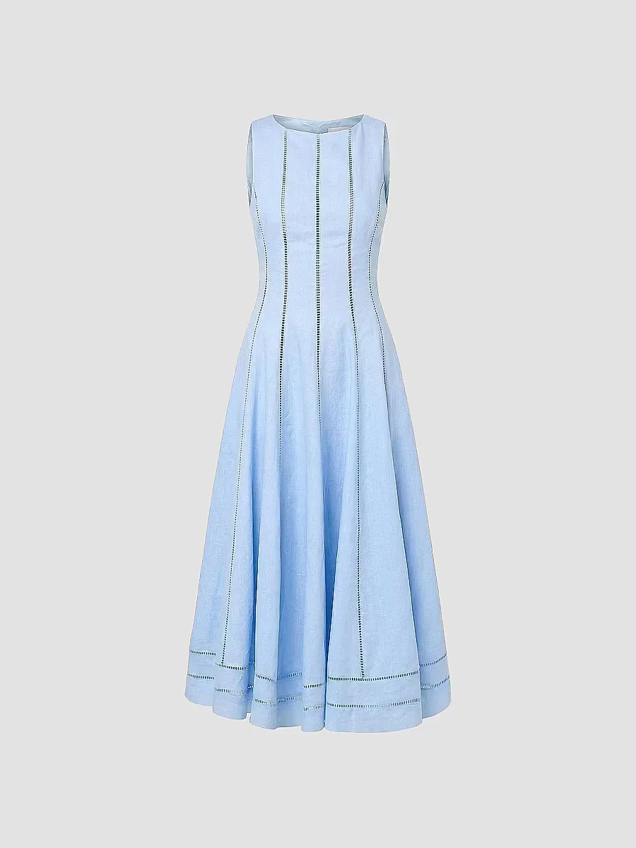 Lark Linen Lattice-Trim Midi-Dress by NICHOLAS