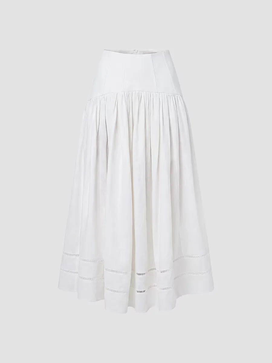 Elin Linen Drop-Waist Midi-Skirt