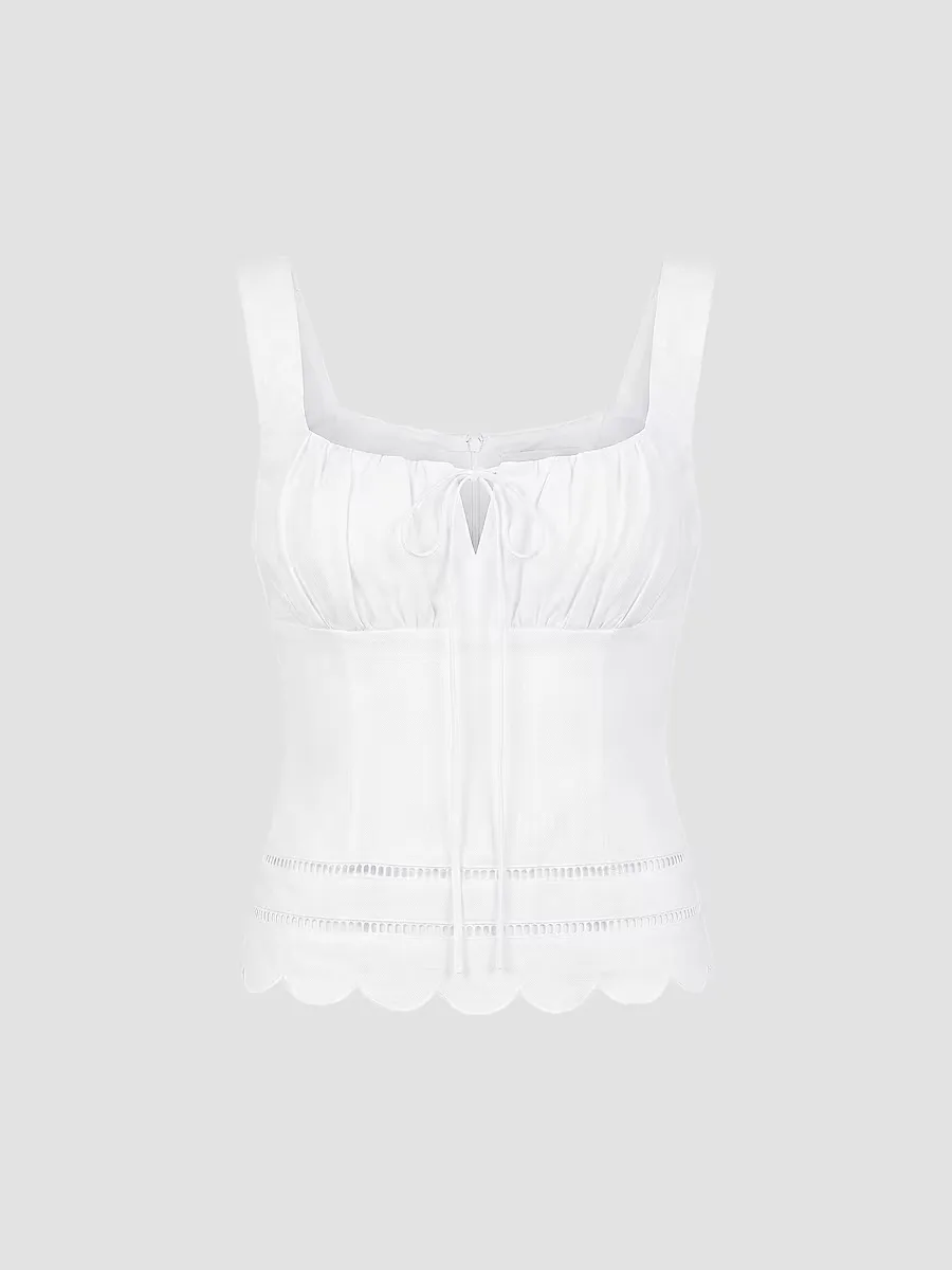 Ebba Linen Lattice-Trim Babydoll Top