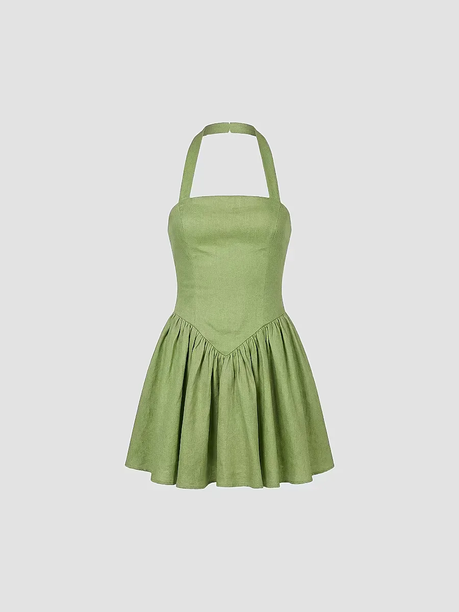 Amalie Halterneck Linen Drop-Waist Minidress