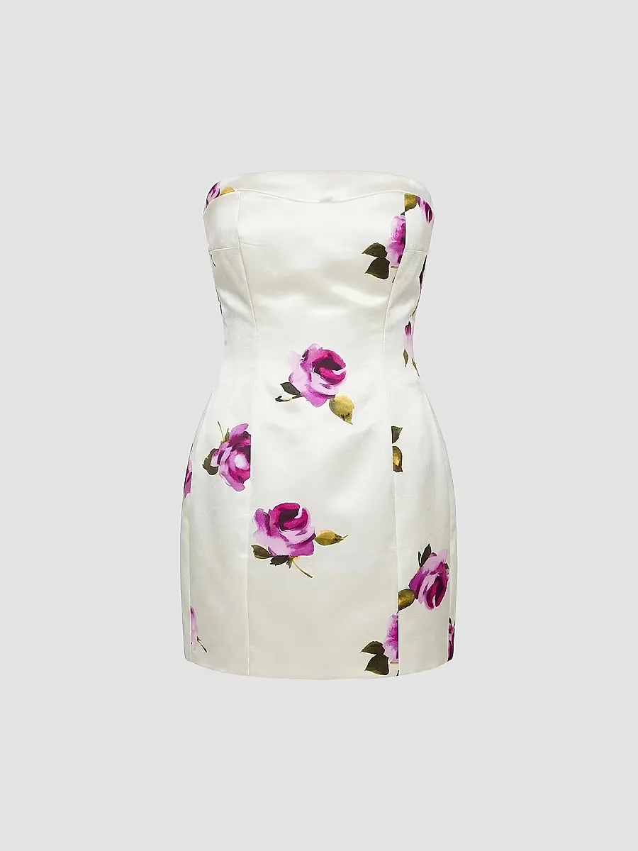 Kaline Floral Satin Strapless Minidress by NICHOLAS