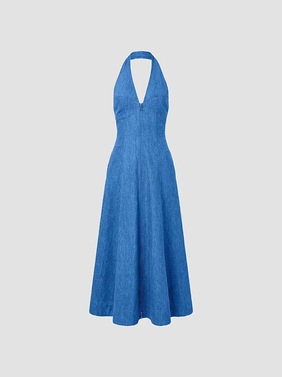 Elsa Halter Denim Maxi Dress by NICHOLAS