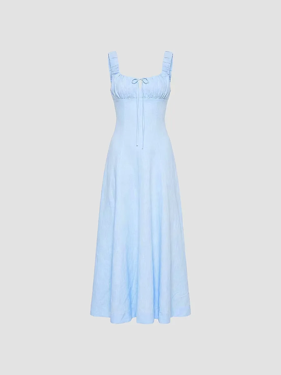 Dina Ruched Linen Midi-Dress by NICHOLAS