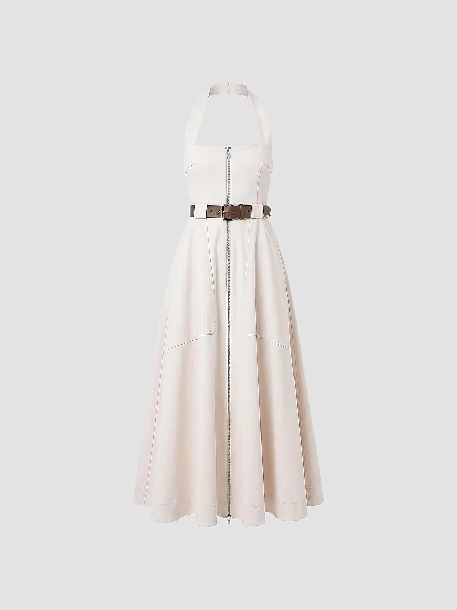 Anastasia Cotton Zip-Front Belted Midi-Dress by NICHOLAS