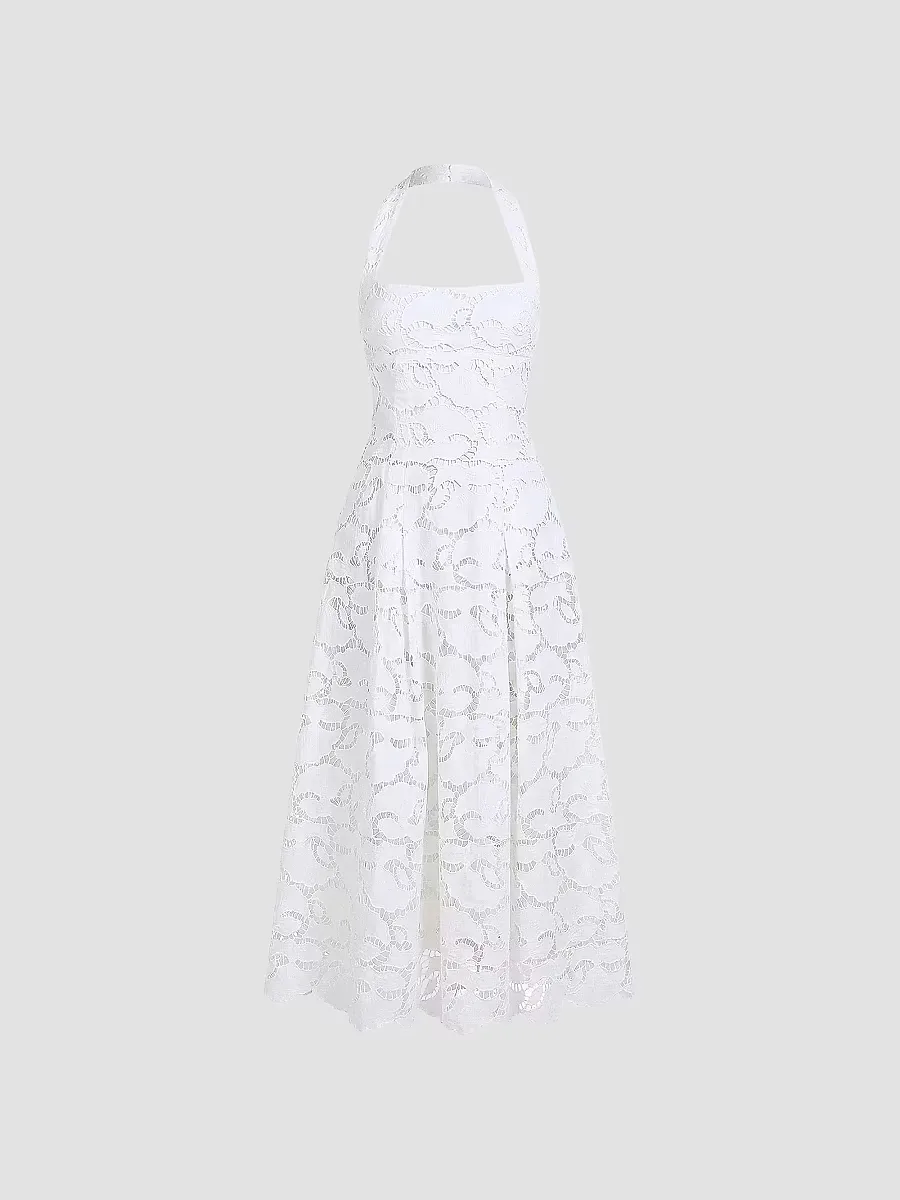 Elisabeth Cotton Broderie Lace Halter Midi-Dress by NICHOLAS